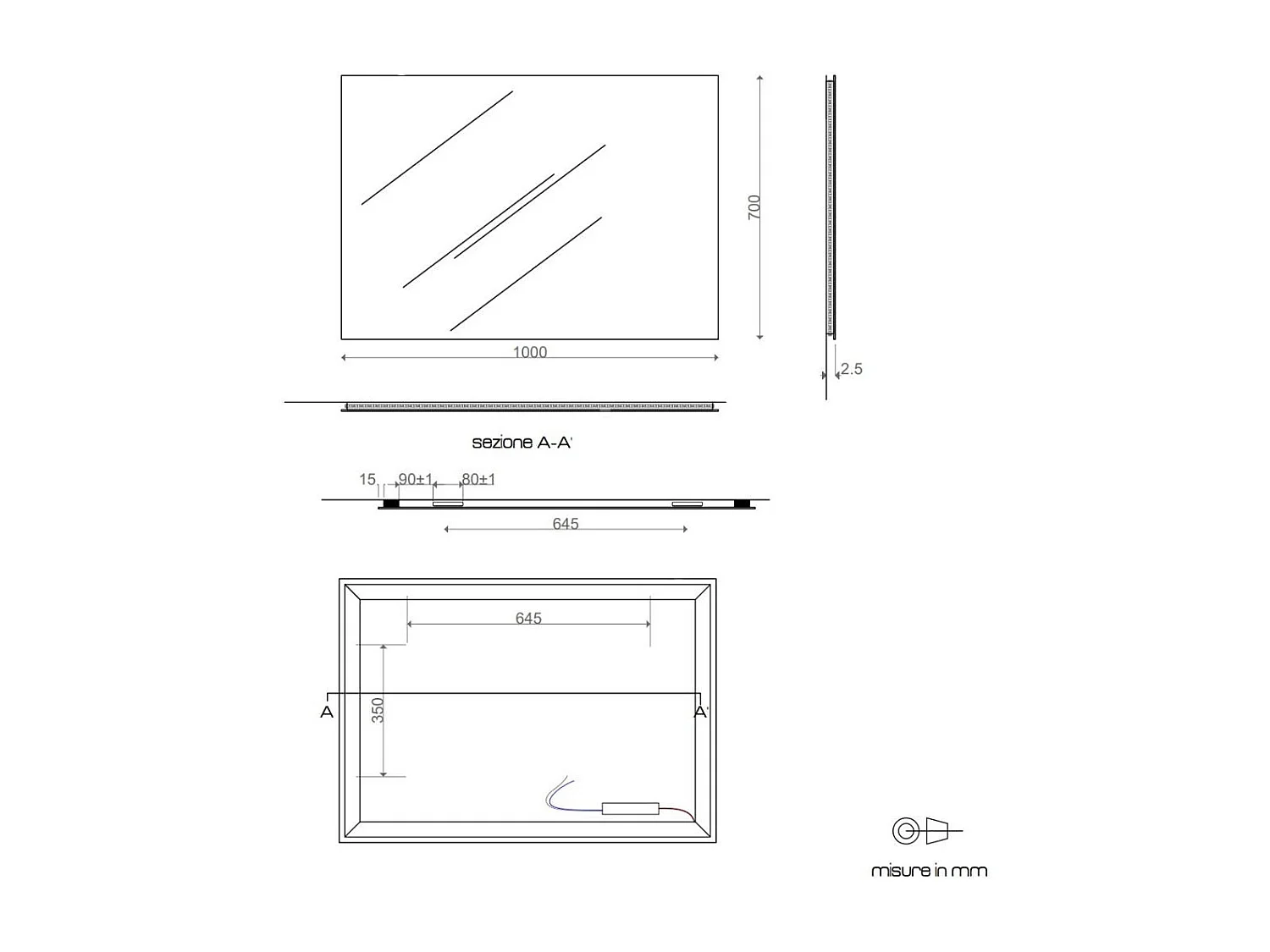 Mirror Avec Éclairage Périmétral Led 100X70 Cm