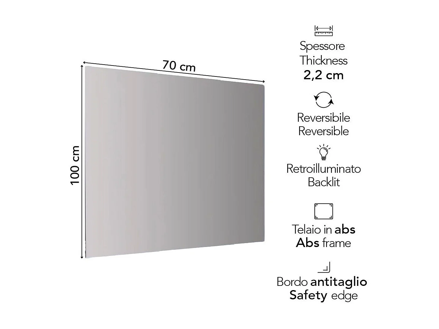 Mirror Avec Éclairage Périmétral Led 100X70 Cm