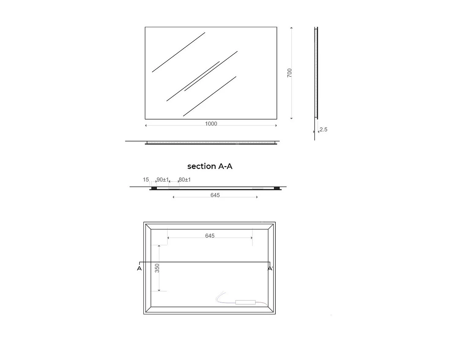 Mirror Avec Éclairage Périmétral Led 100X70 Cm