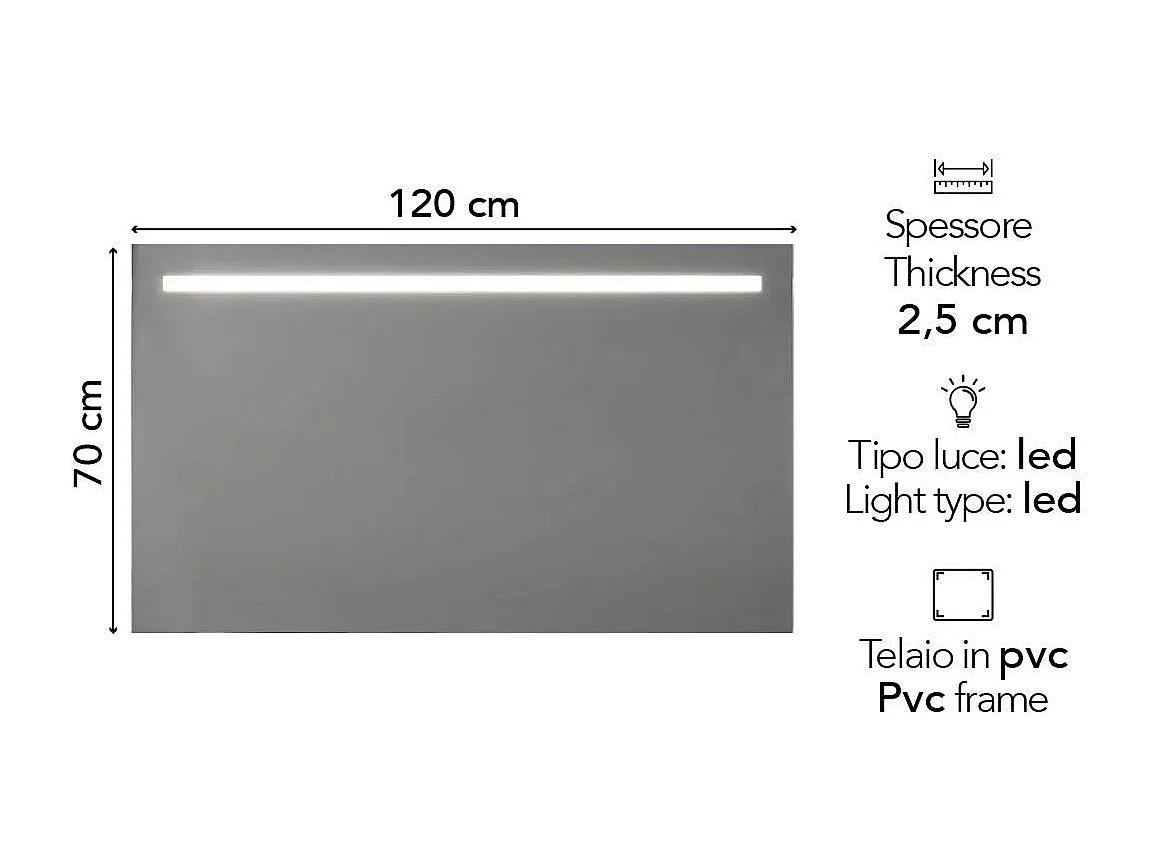 Miroir Avec Bande Led Supérieure Rétroéclairé 120X70 Cm