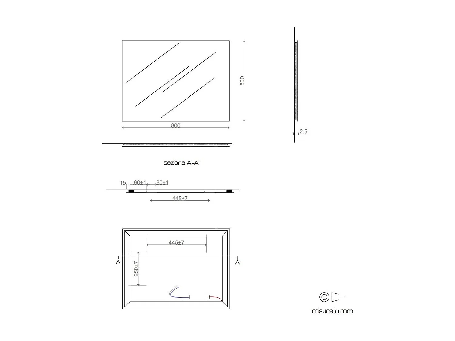 Miroir De Salle De Bains 60X80 Cm Avec Éclairage Perimétrique Led