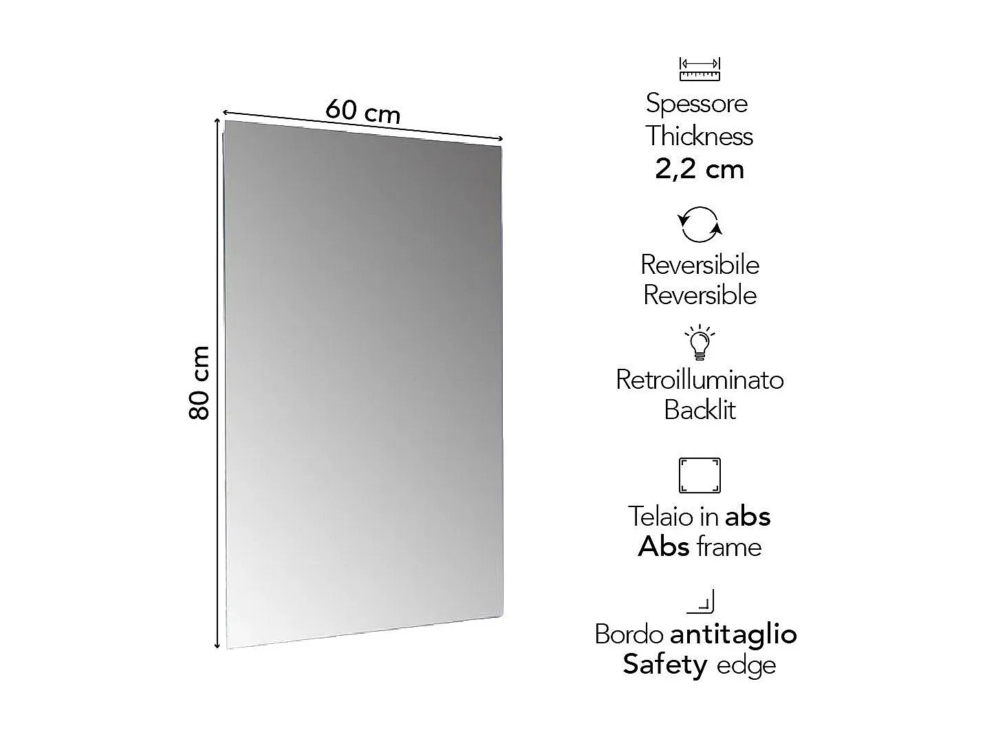 Miroir De Salle De Bains 60X80 Cm Avec Éclairage Perimétrique Led