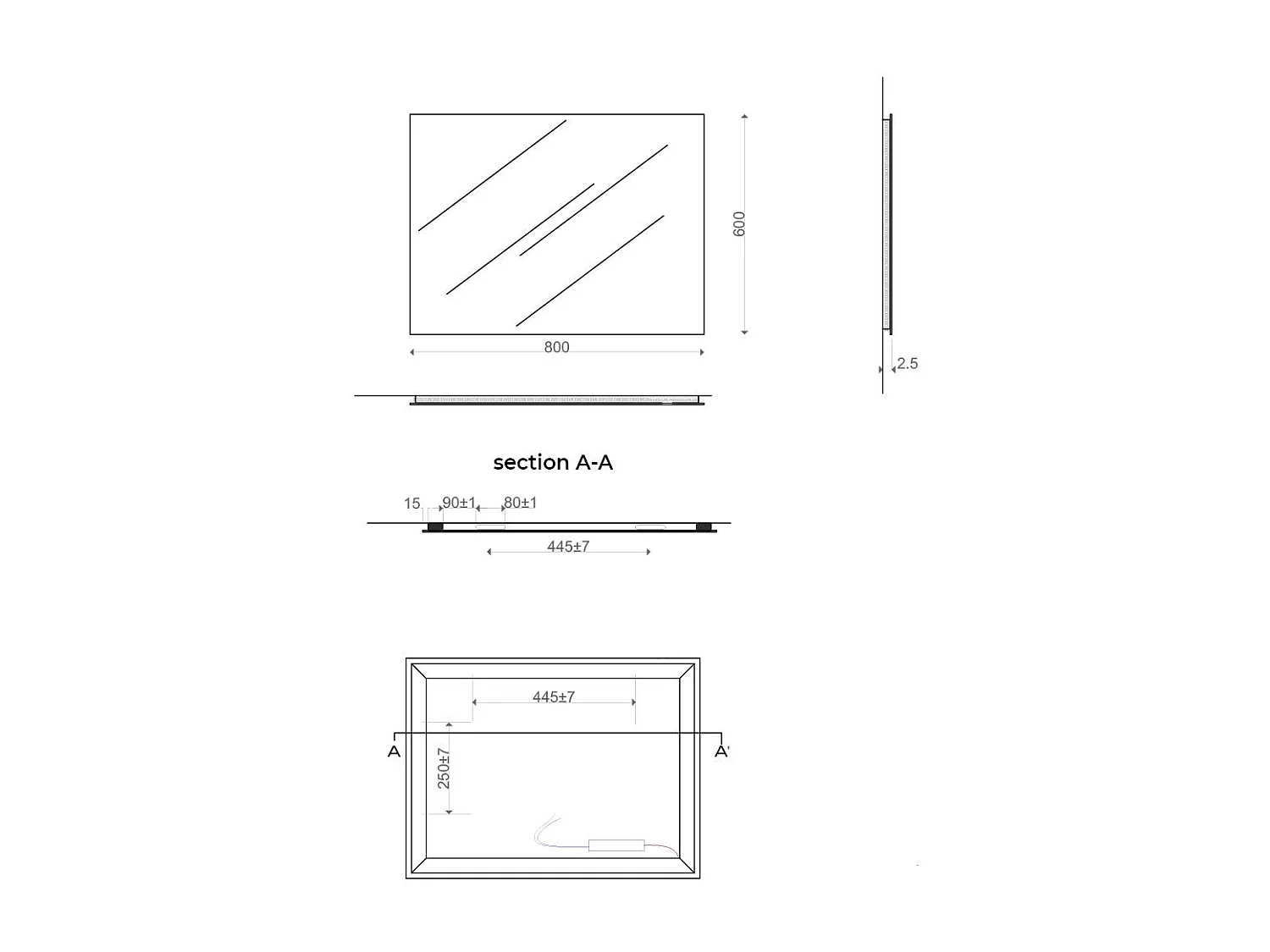 Miroir De Salle De Bains 60X80 Cm Avec Éclairage Perimétrique Led