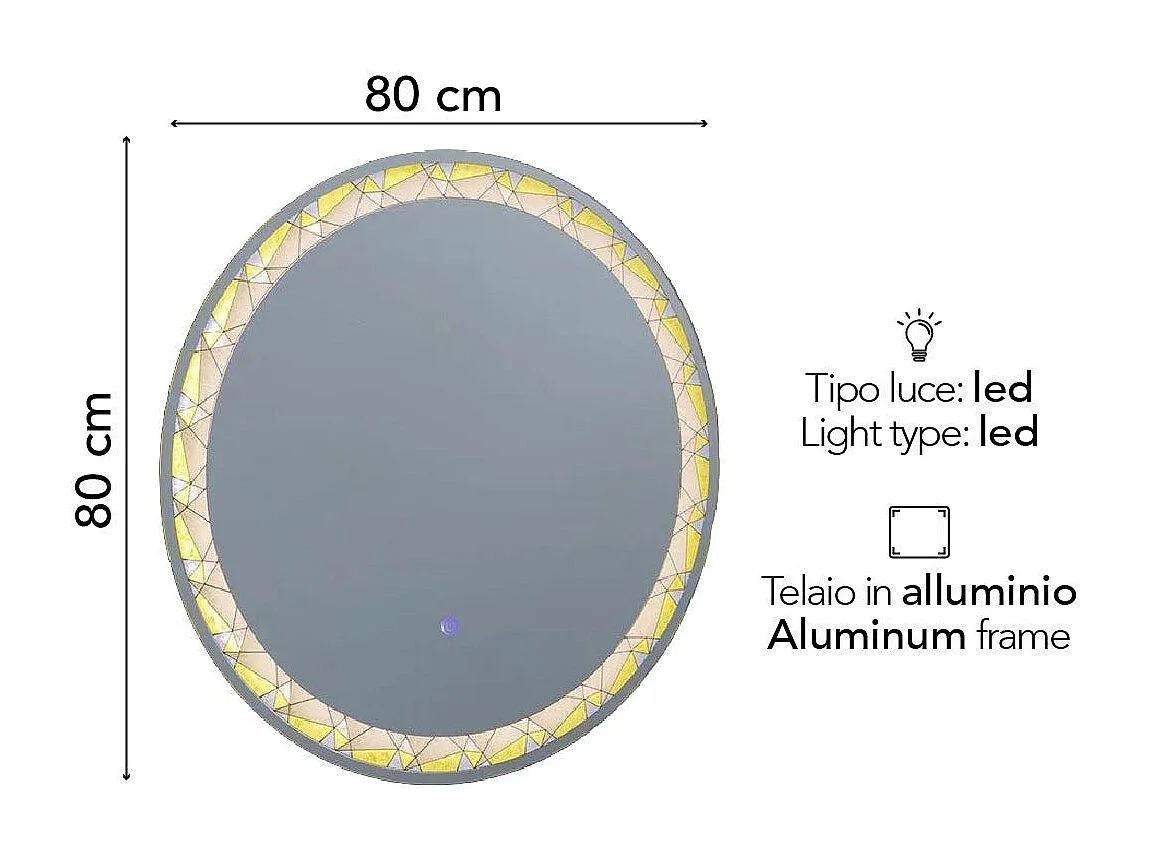 Miroir Rond Led 80Cm Bouton Tactile Coloré