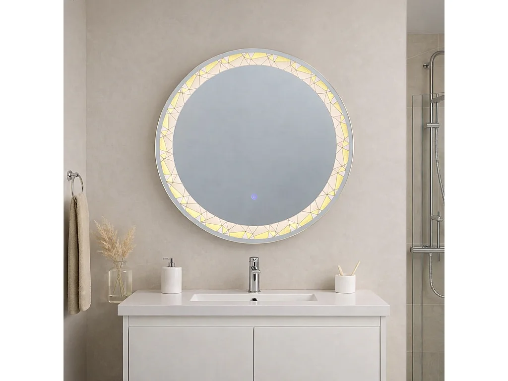 Miroir Rond Led 80Cm Bouton Tactile Coloré