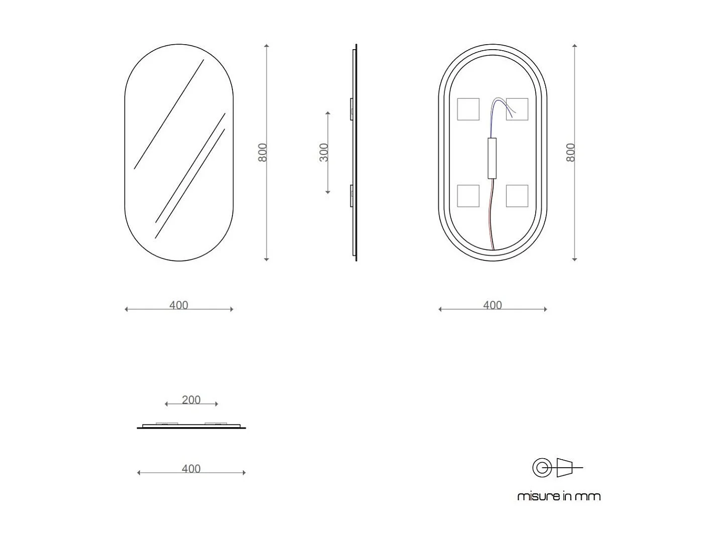 Miroir Ovale 40X80 Réversible Rétro-Éclairé