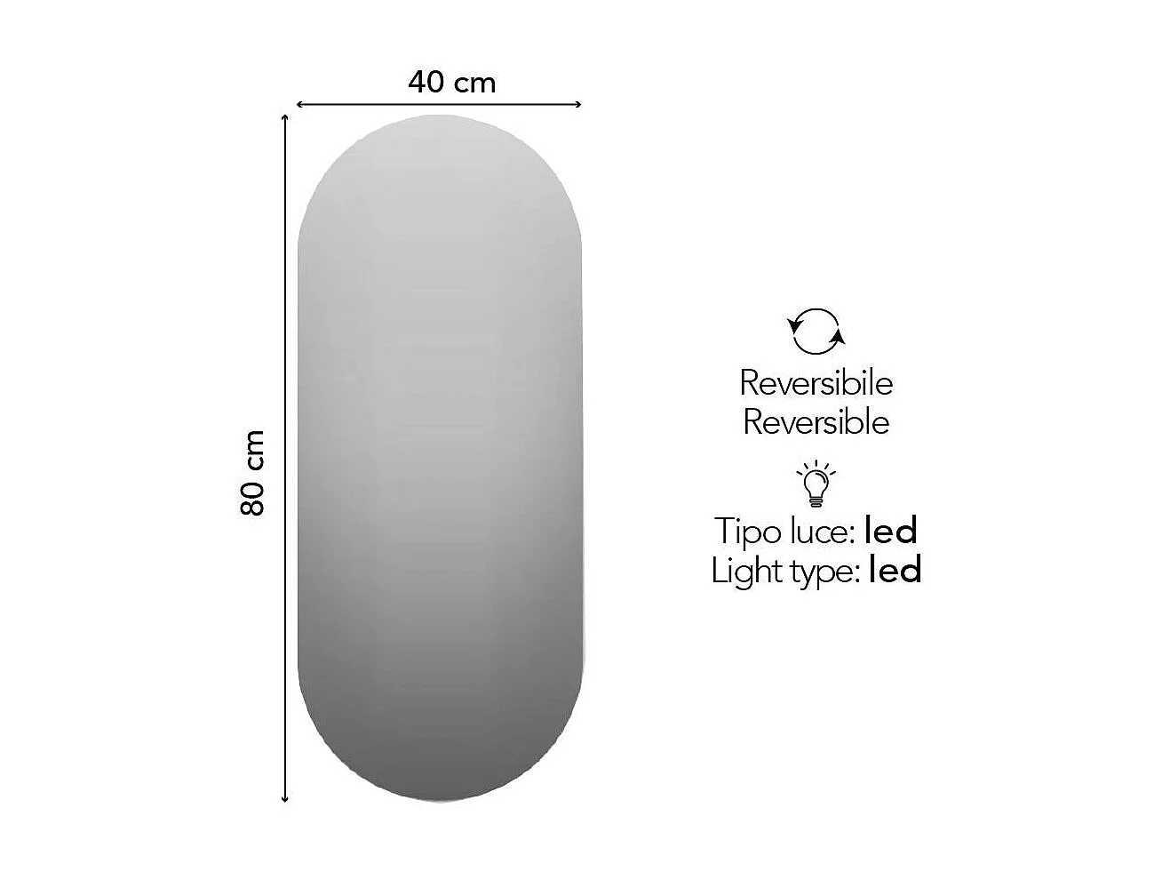 Miroir Ovale 40X80 Réversible Rétro-Éclairé