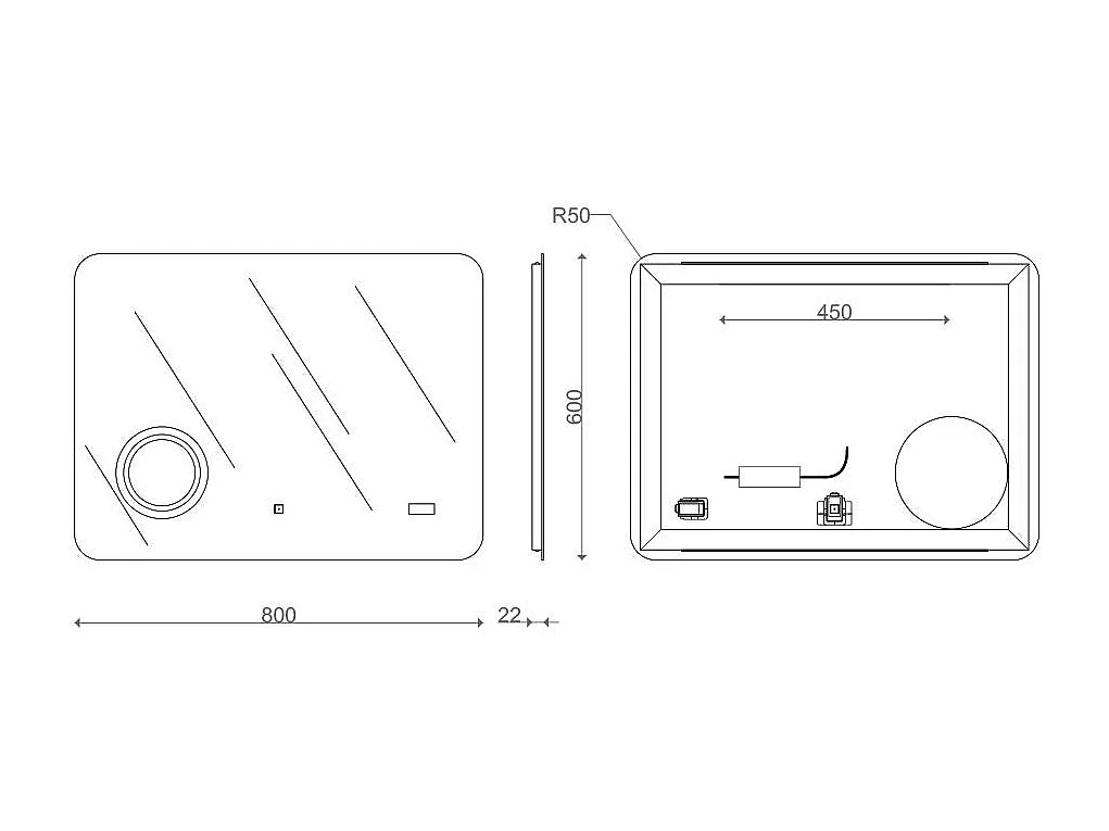 Miroir À Led 80X60 Tactile Avec Montre Digitale Et Miroir Grossissant