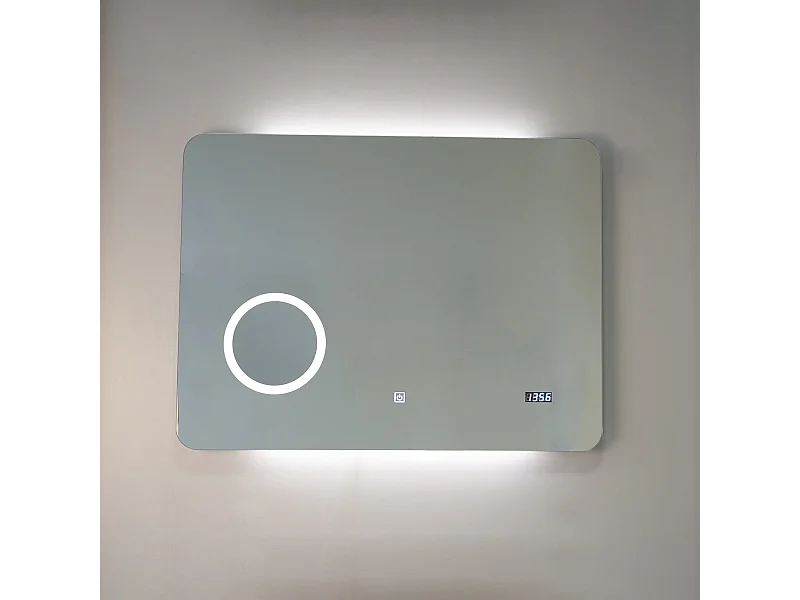 Miroir À Led 80X60 Tactile Avec Montre Digitale Et Miroir Grossissant
