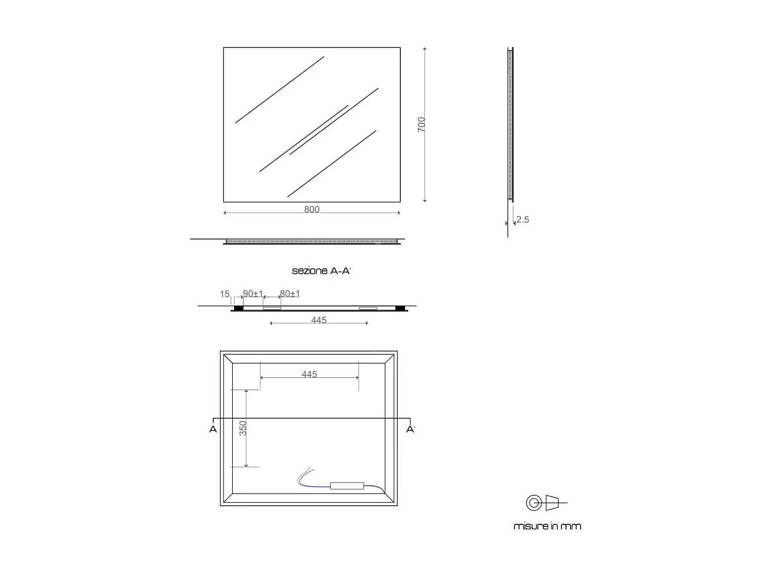 Miroir De Salle De Bain 80X70 Cm Avec Rétro-Éclairage À Leds