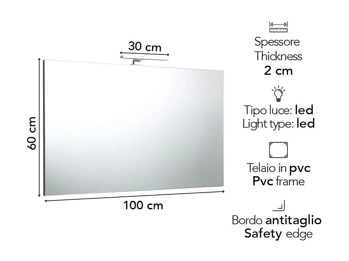 Miroir De Salle De Bain 60X100 Avec Lumière Led, Bord Poli
