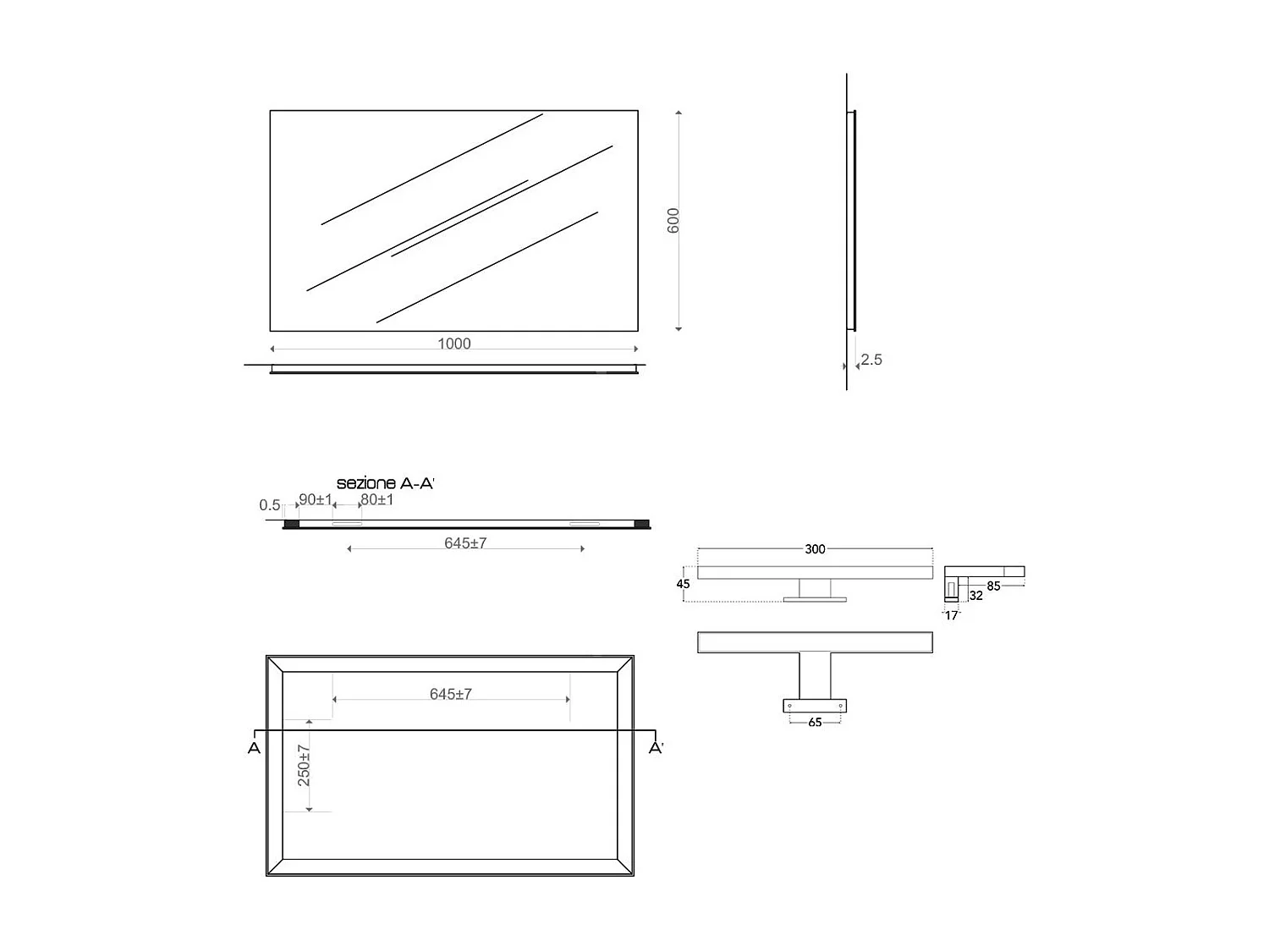 Miroir De Salle De Bain 60X100 Avec Lumière Led, Bord Poli