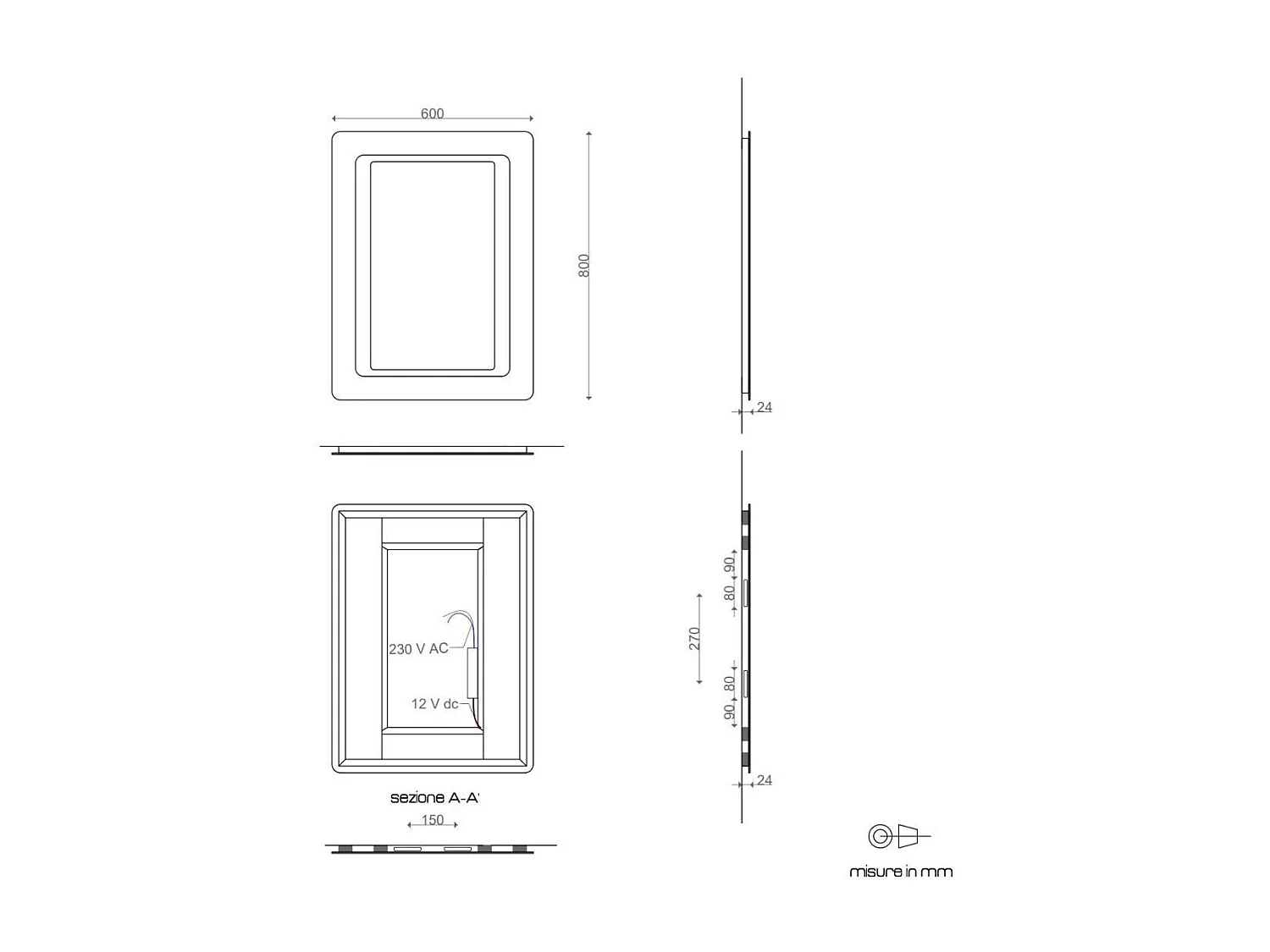 Miroir À Led Rétro-Éclairé Avec Sablage 80X60cm Réversible