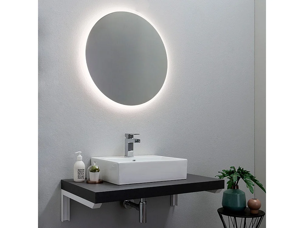 Miroir Rond Pour Salle De Bain Avec Diamètre Cm 70 Retroéclairé À Led Moderne