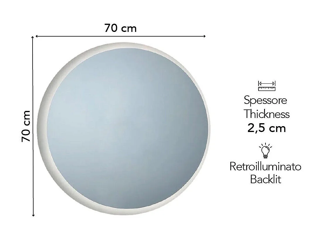 Miroir Rond Pour Salle De Bain Avec Diamètre Cm 70 Retroéclairé À Led Moderne