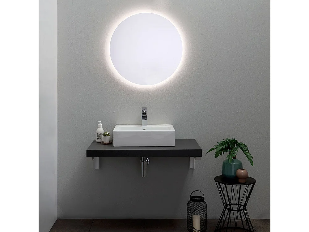 Miroir Rond Pour Salle De Bain Avec Diamètre Cm 70 Retroéclairé À Led Moderne