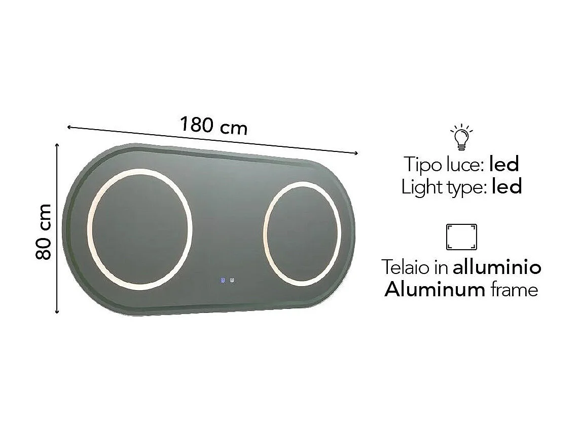 Miroir Ovale 180X80 Pour Salle De Bain Avec Éclairage Led