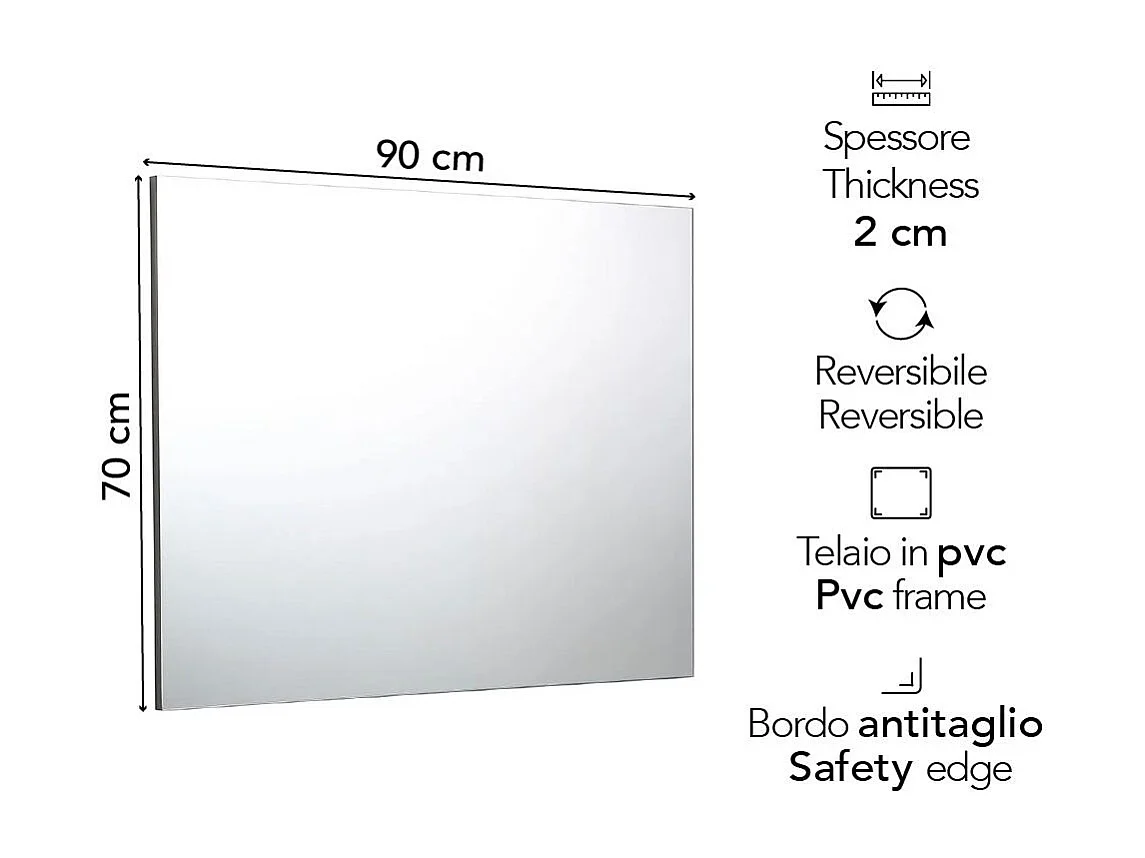 Miroir Pour Salle De Bain 90X70 Cm Réversible Avec Cadre À Support