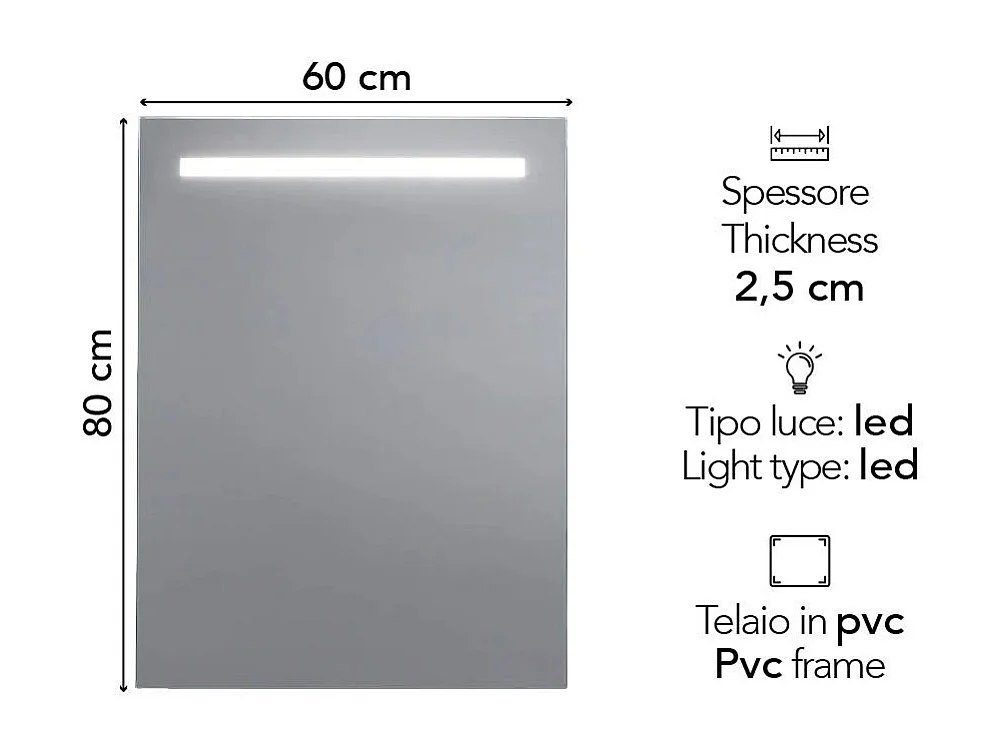 Miroir Rétroéclairé 60X80 Avec Bande Led Supérieure