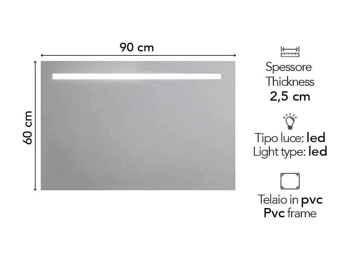 Miroir 90X60 Retro-Éclairé Avec Bande Led En Haut