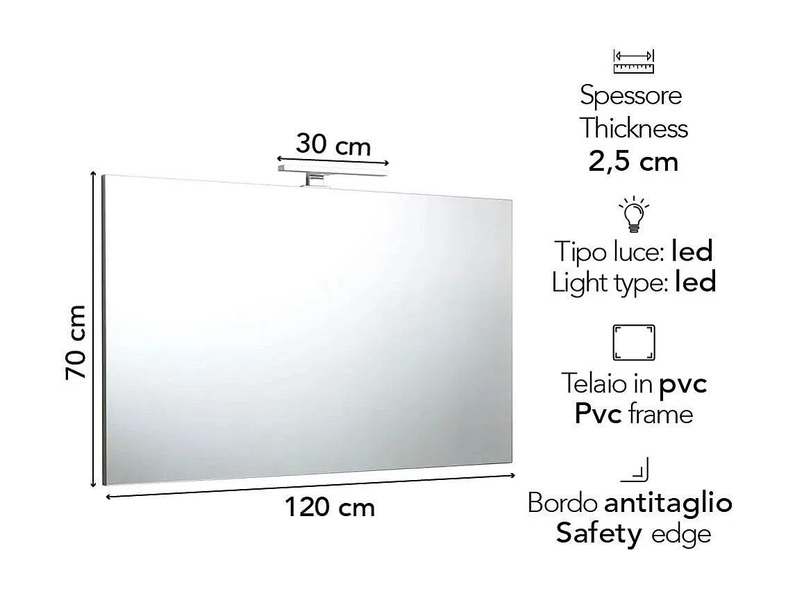 Miroir 120X70 A Affleurement Avec Lampe Led