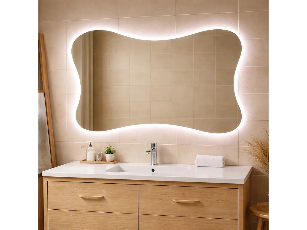 Miroir Biseauté +  Cadre Rétroéclairé Avec Led 120X90