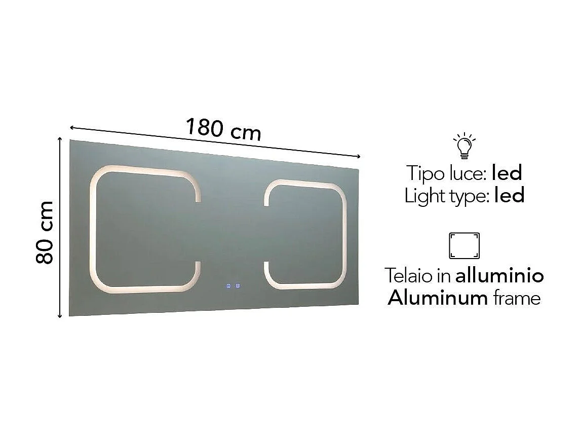 Miroir Rectangulaire 180X80 Rétro-Éclairé Par Des Bandes Led