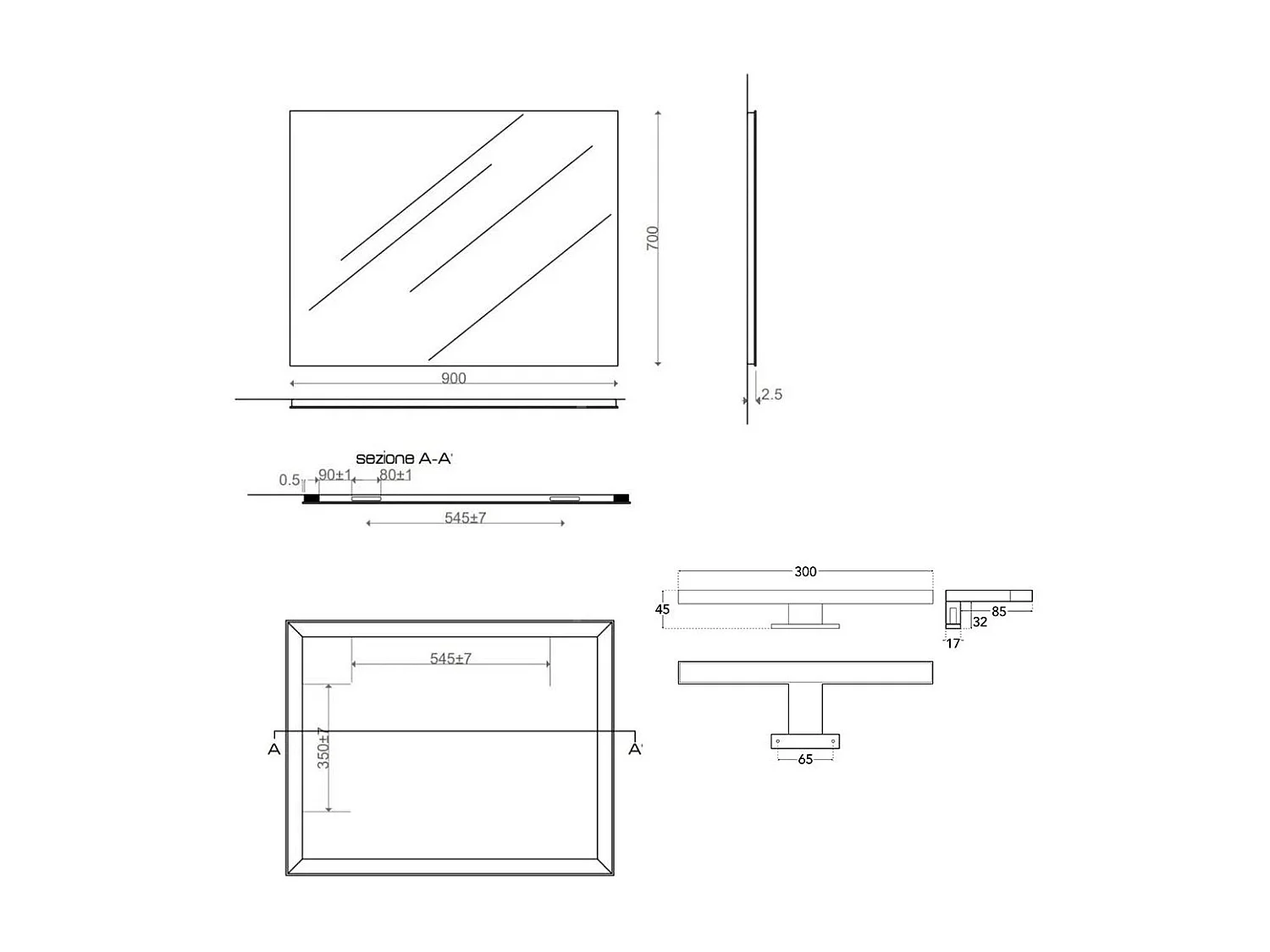 Miroir De Salle De Bains Affleurant 90 X 70 Cm Avec Éclairage Reversible Led Light