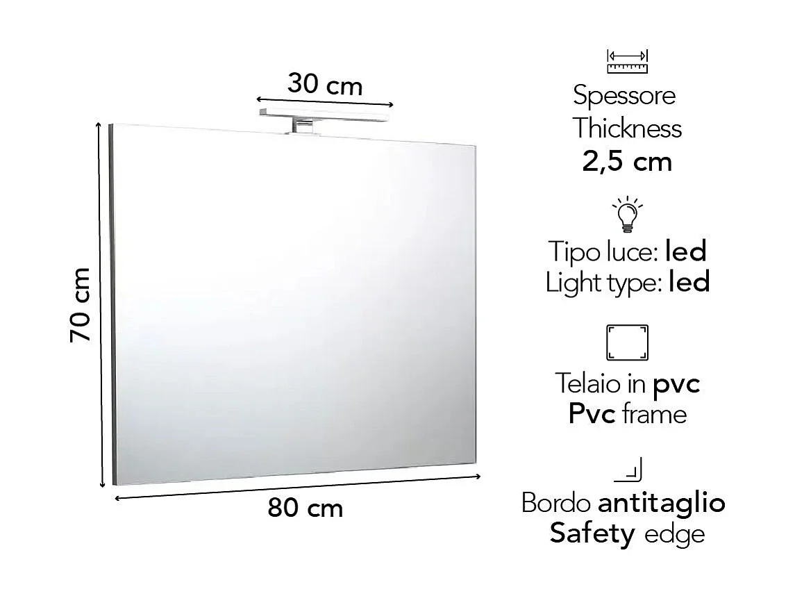 Miroir De Salle De Bains Réversible À Led Réversible 80X70 Cm