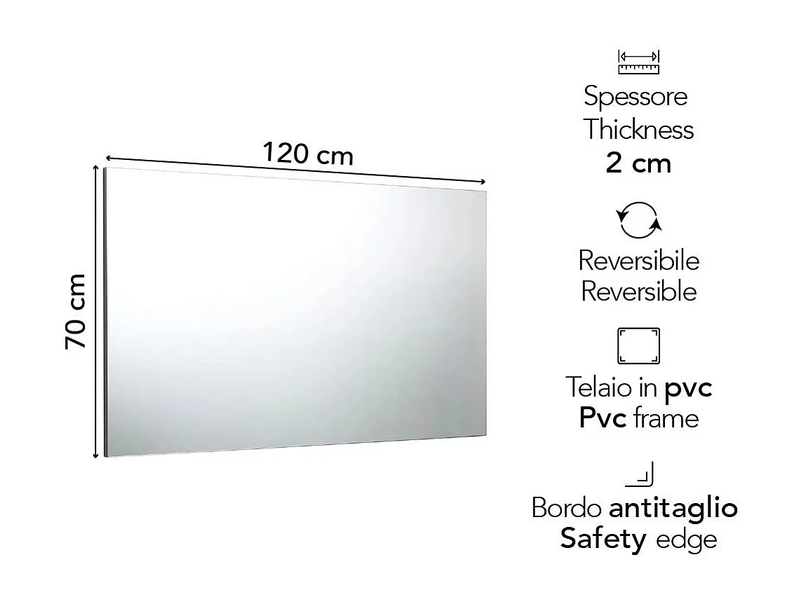 Miroir De Salle De Bain 120X70 Cm Réversible Avec Cadre À Support