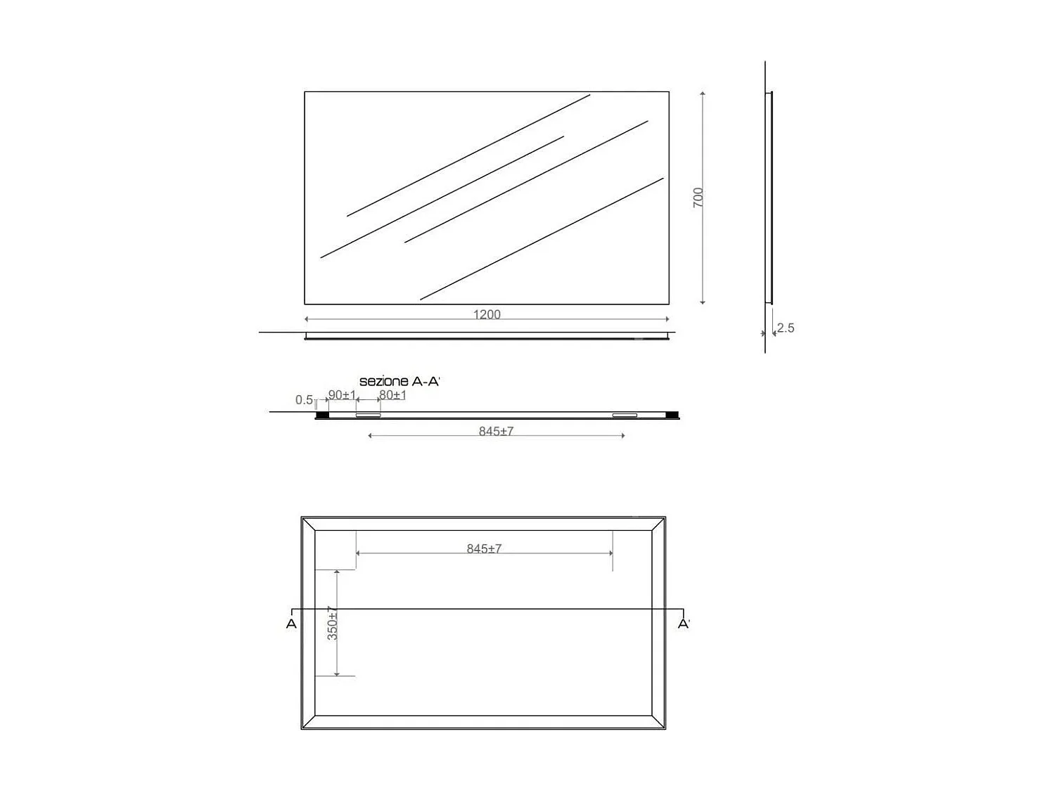 Miroir De Salle De Bain 120X70 Cm Réversible Avec Cadre À Support