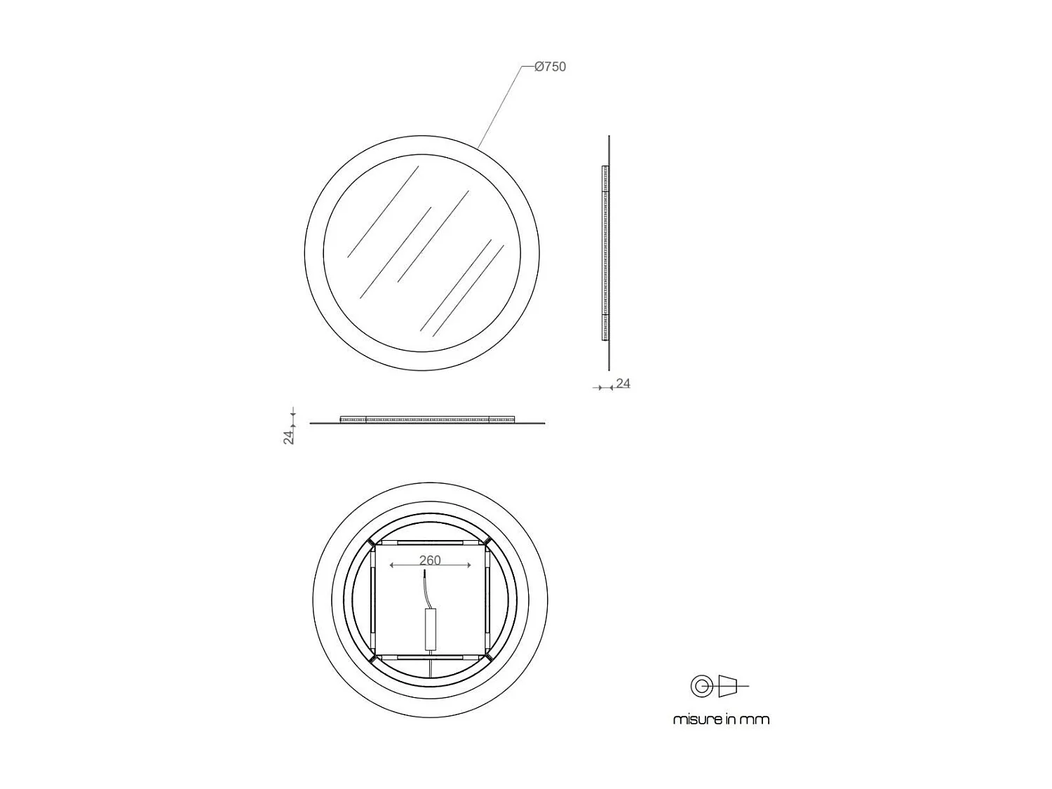 Miroir Arrondi 75Cm Avec Sablage Rétro-Éclairé
