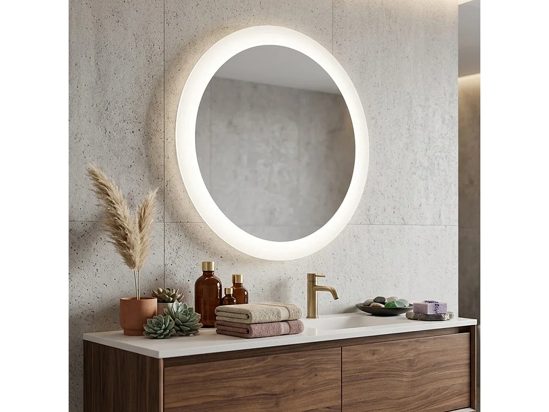 Miroir Arrondi 75Cm Avec Sablage Rétro-Éclairé