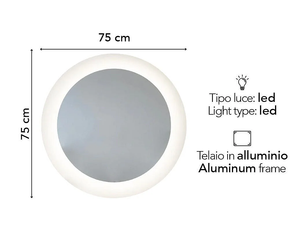 Miroir Arrondi 75Cm Avec Sablage Rétro-Éclairé