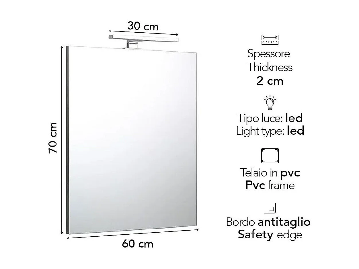 Miroir De Salle De Bains Affleurant Réversible 60X70 Métallique Avec Lampe À Leds