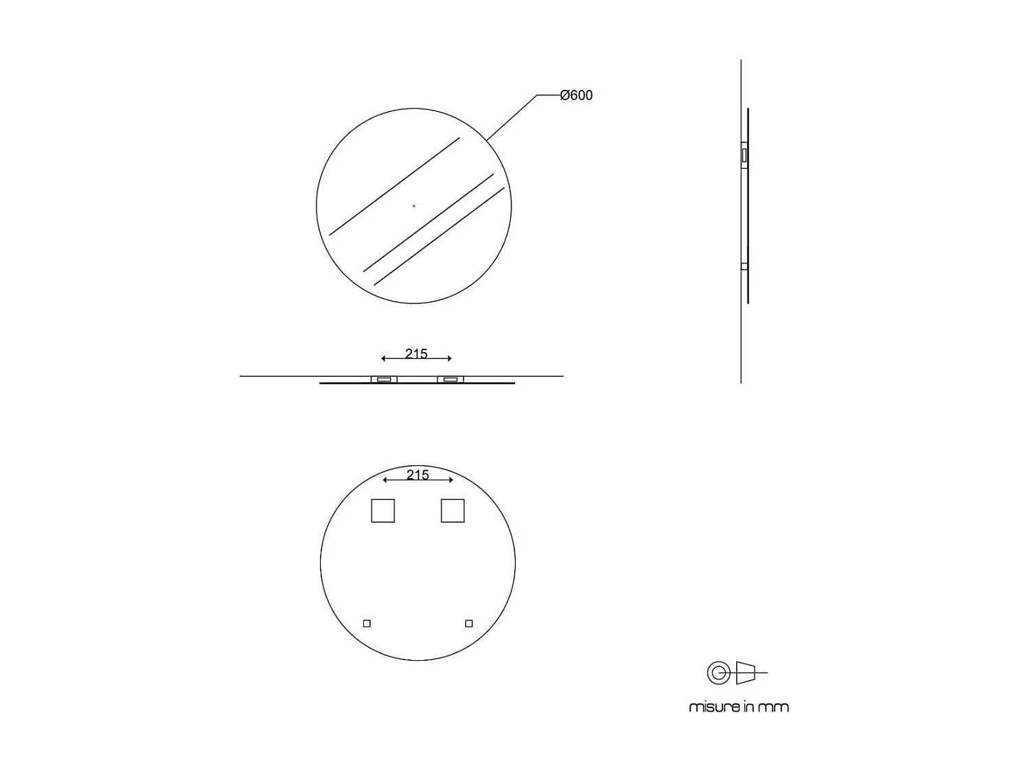 Miroir Moderne De Salle De Bain De Design Rond Diamètre Cm 60 Brillant