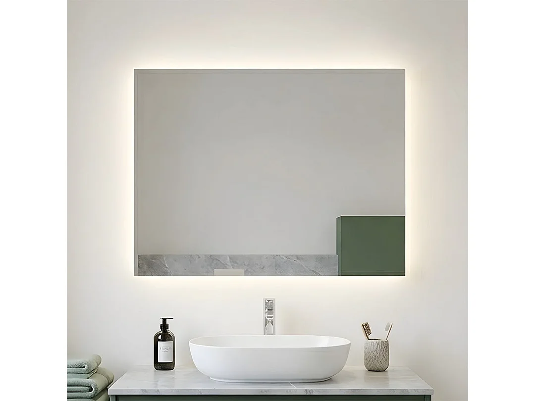 Miroir De Salle De Bains 90X70 Cm Éclairage À Leds