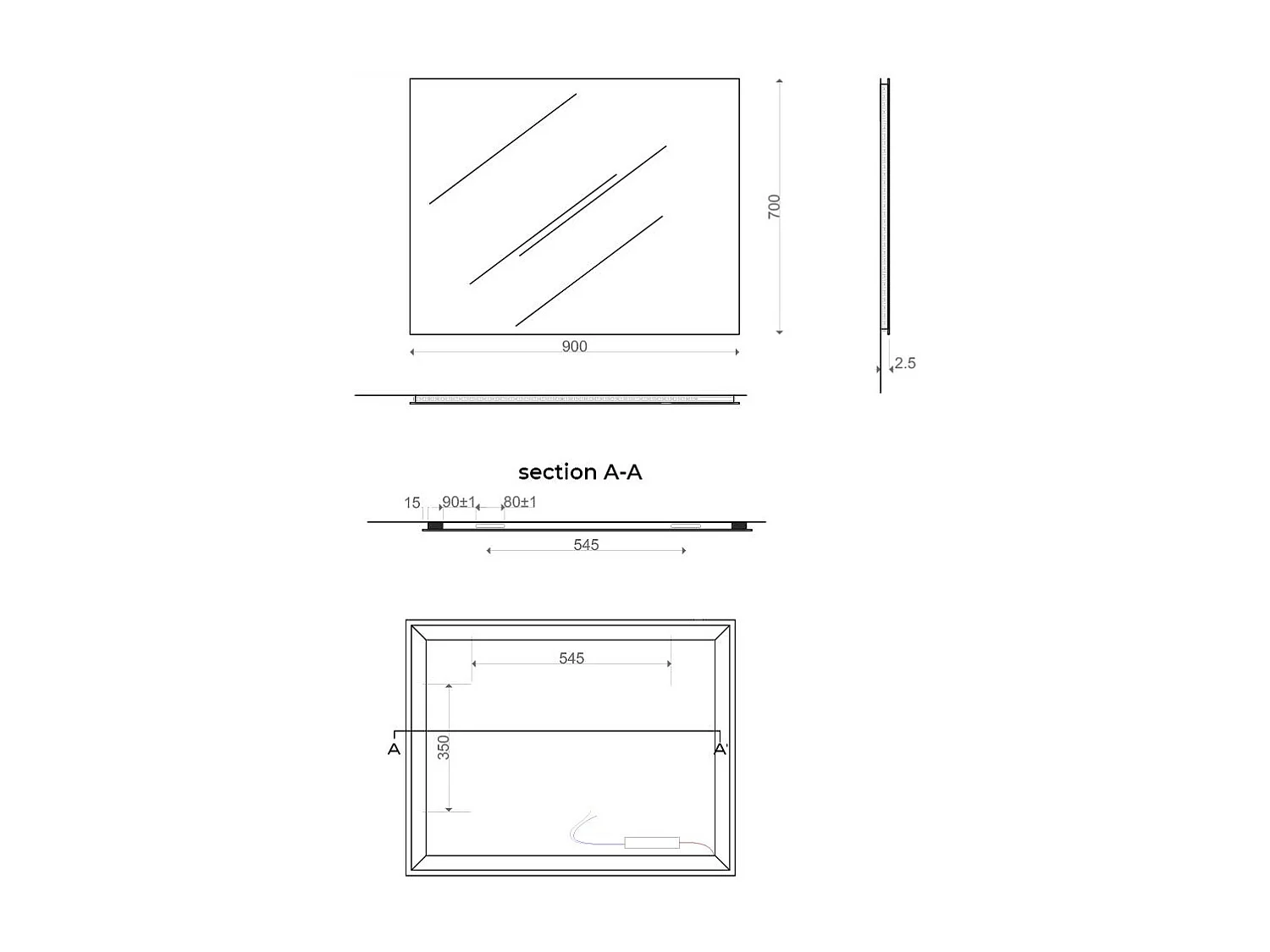 Miroir De Salle De Bains 90X70 Cm Éclairage À Leds