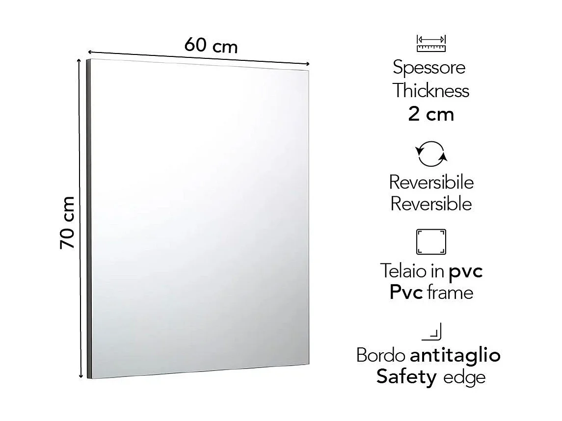 Miroir Pour Salle De Bain Simple Rectangulaire 60X70 Cm Réversible