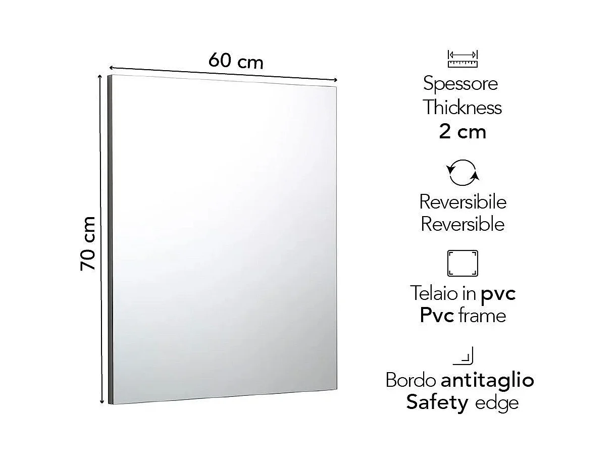Miroir Pour Salle De Bain Simple Rectangulaire 60X70 Cm Réversible