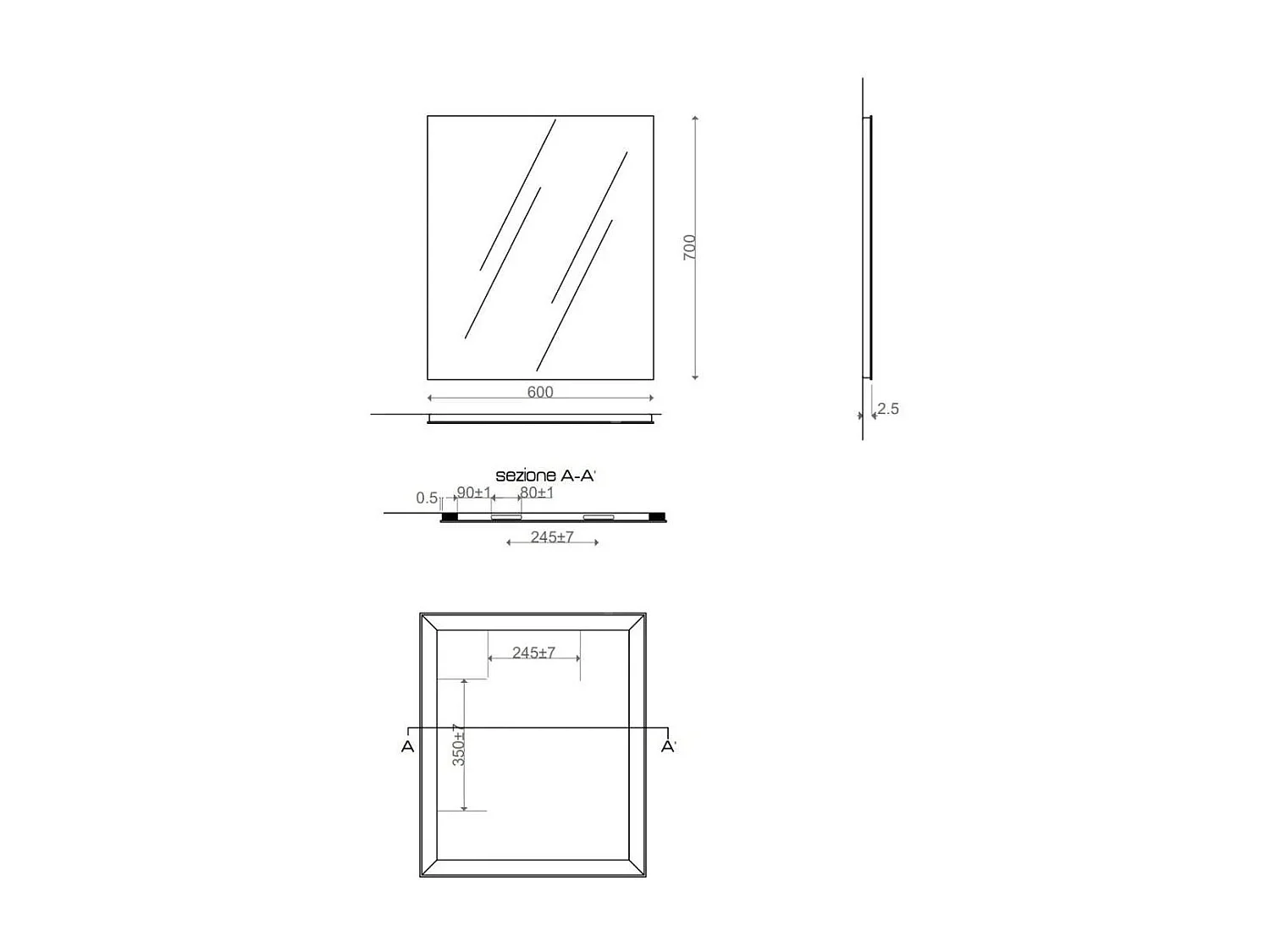 Miroir Pour Salle De Bain Simple Rectangulaire 60X70 Cm Réversible