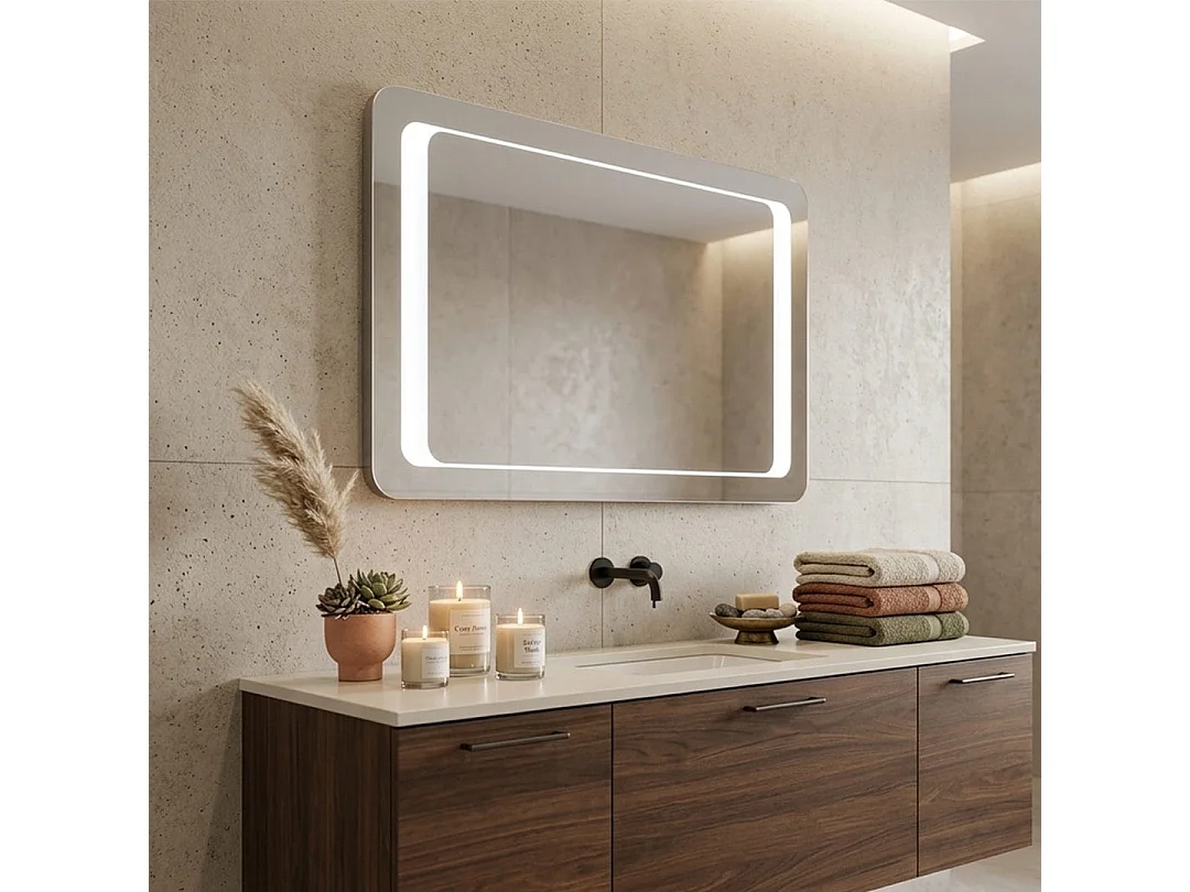 Miroir Avec Sablage Frontal Rétro-Éclairé Avec Led 90X60 Cm