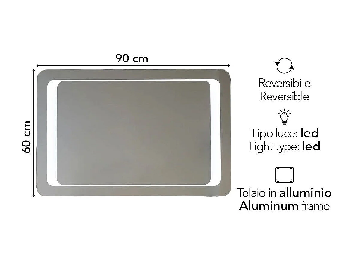 Miroir Avec Sablage Frontal Rétro-Éclairé Avec Led 90X60 Cm