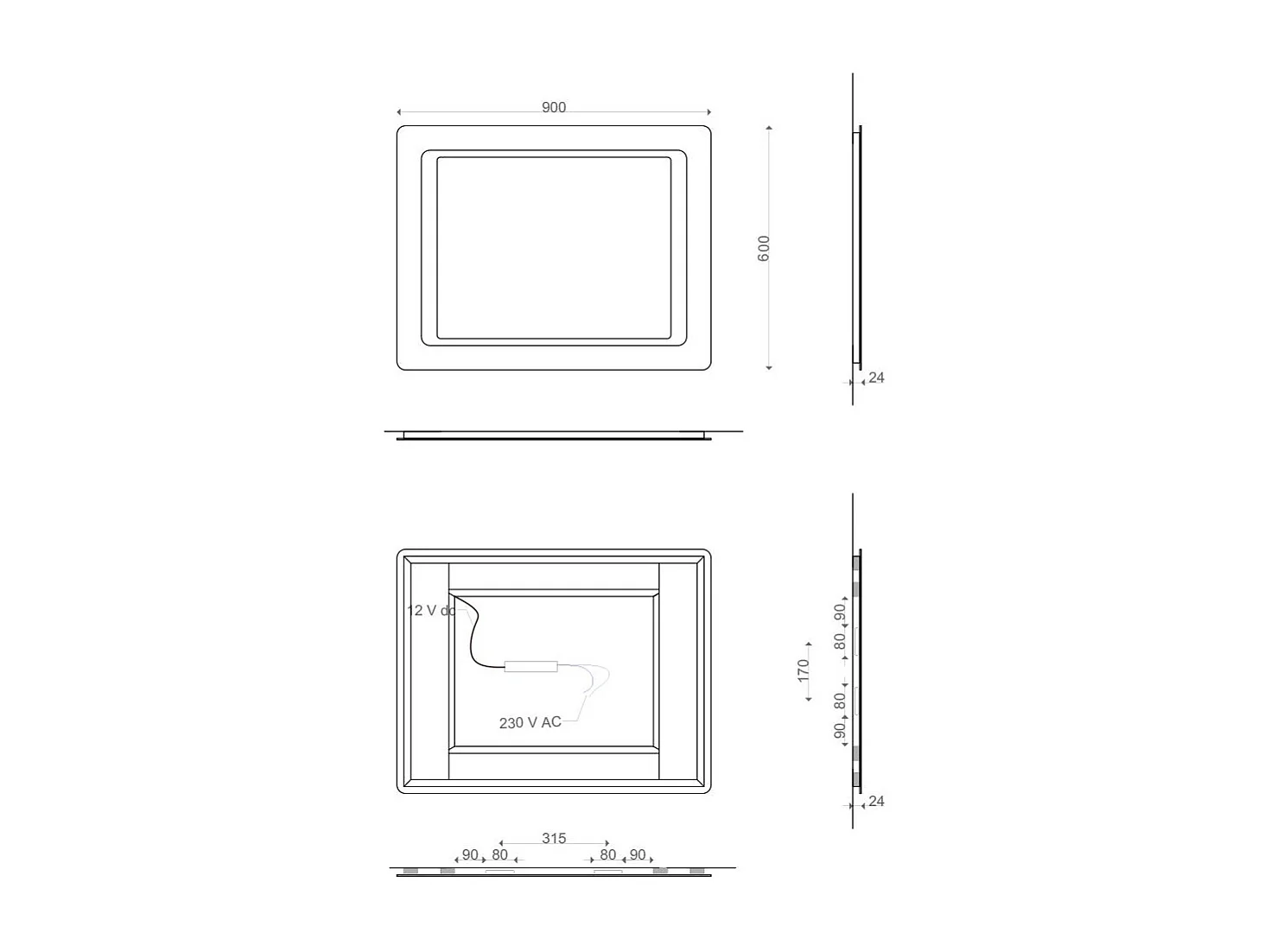 Miroir Avec Sablage Frontal Rétro-Éclairé Avec Led 90X60 Cm