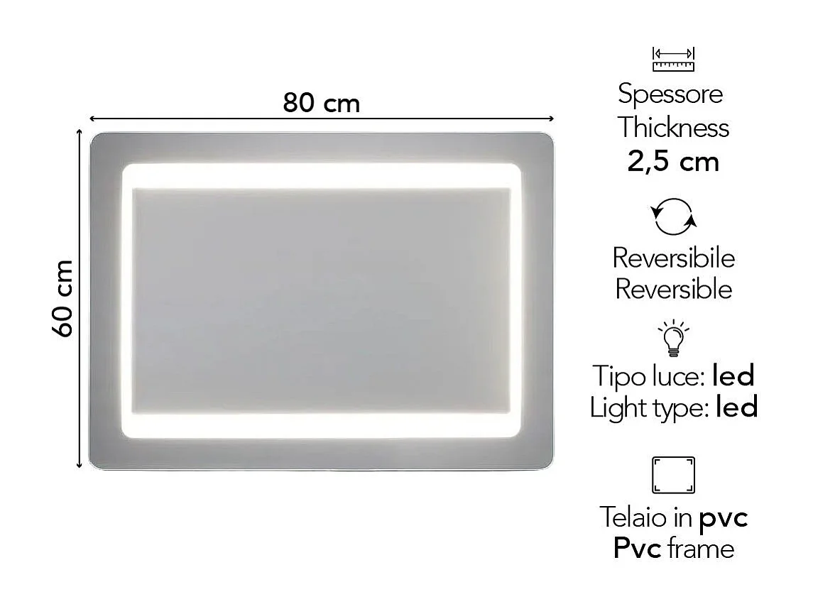 Miroir Rétroéclairé Avec Led Cm. 60X80 Réversible
