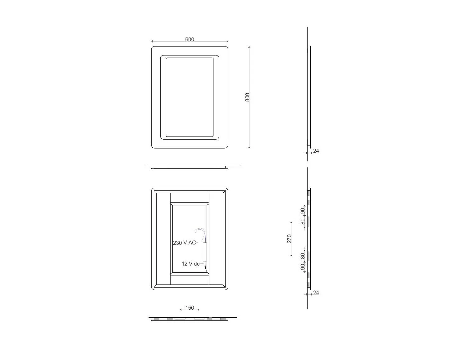 Miroir Rétroéclairé Avec Led Cm. 60X80 Réversible