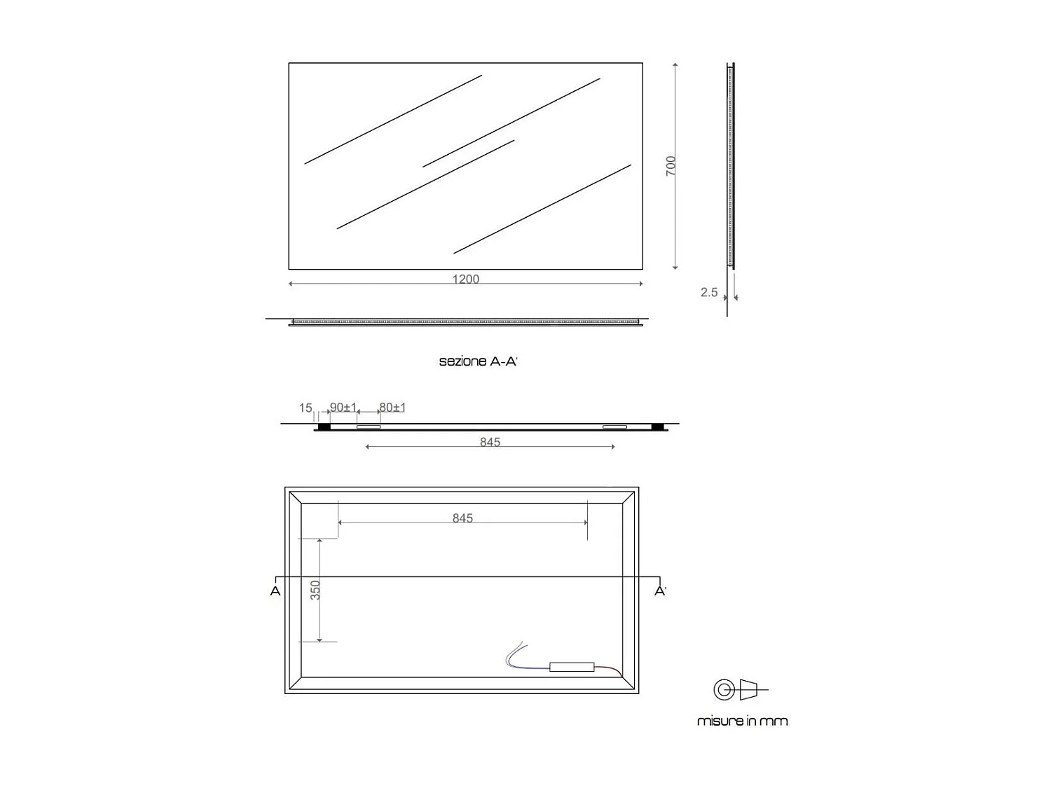 Miroir De Salle De Bain 120X70 Cm Avec Rétro-Éclairage À Leds