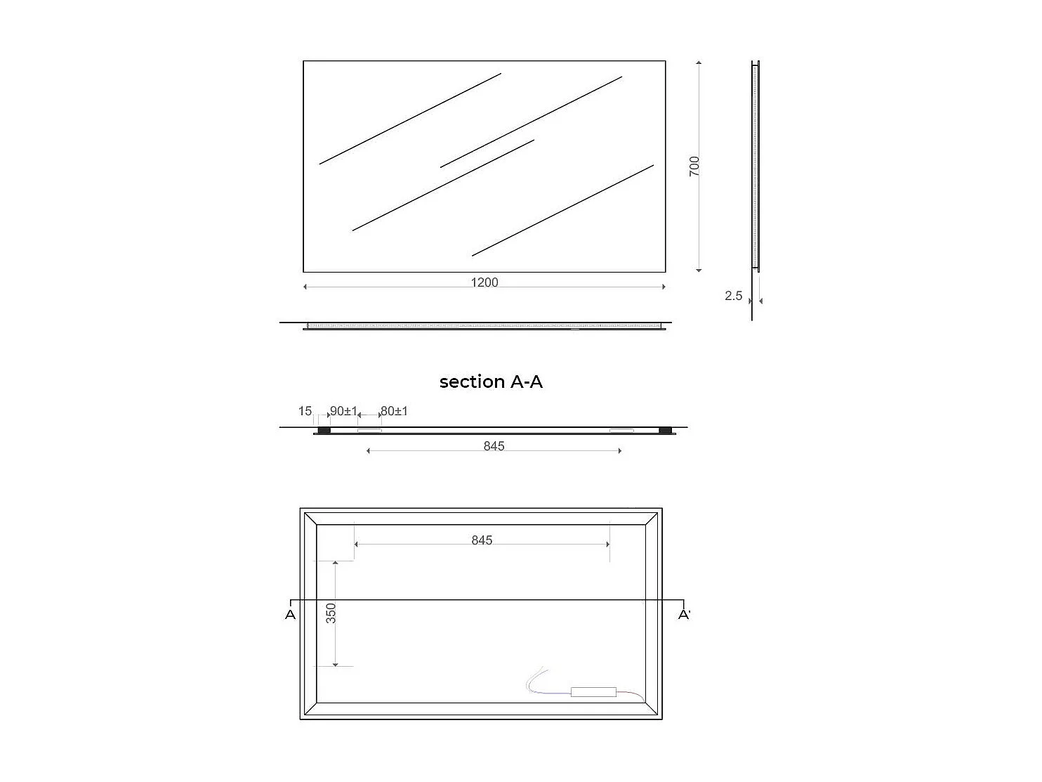 Miroir De Salle De Bain 120X70 Cm Avec Rétro-Éclairage À Leds