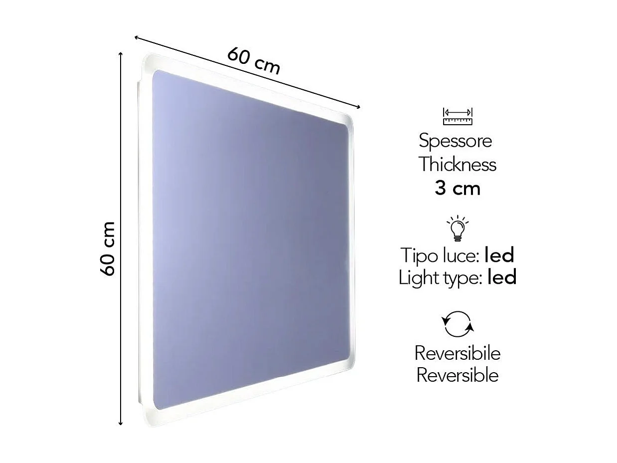 Miroir Angles Arrondis Éclairé Avec Led 60 X 60 Cm | Dallas