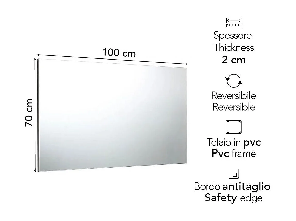 Miroir À Bords Polis Cm 100X70 Réversible
